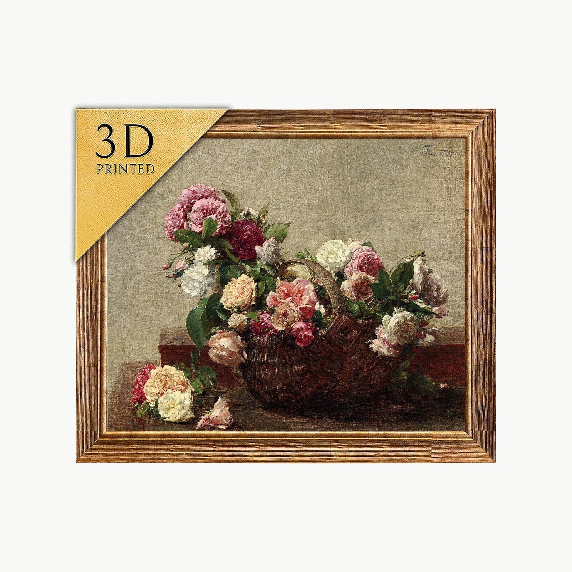 Panier de roses by Henri Fantin-Latour, 3d Printed with texture and brush strokes looks like original oil painting