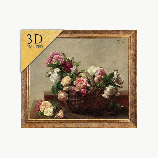 Panier de roses by Henri Fantin-Latour, 3d Printed with texture and brush strokes looks like original oil painting