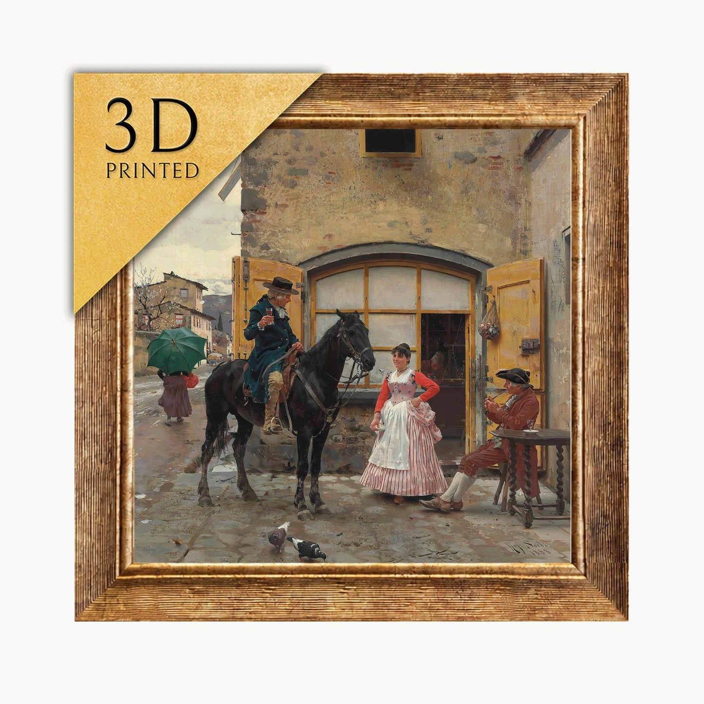 Raffaello Sorbi Painting: Stopping for a Drink, 3D Textured Print