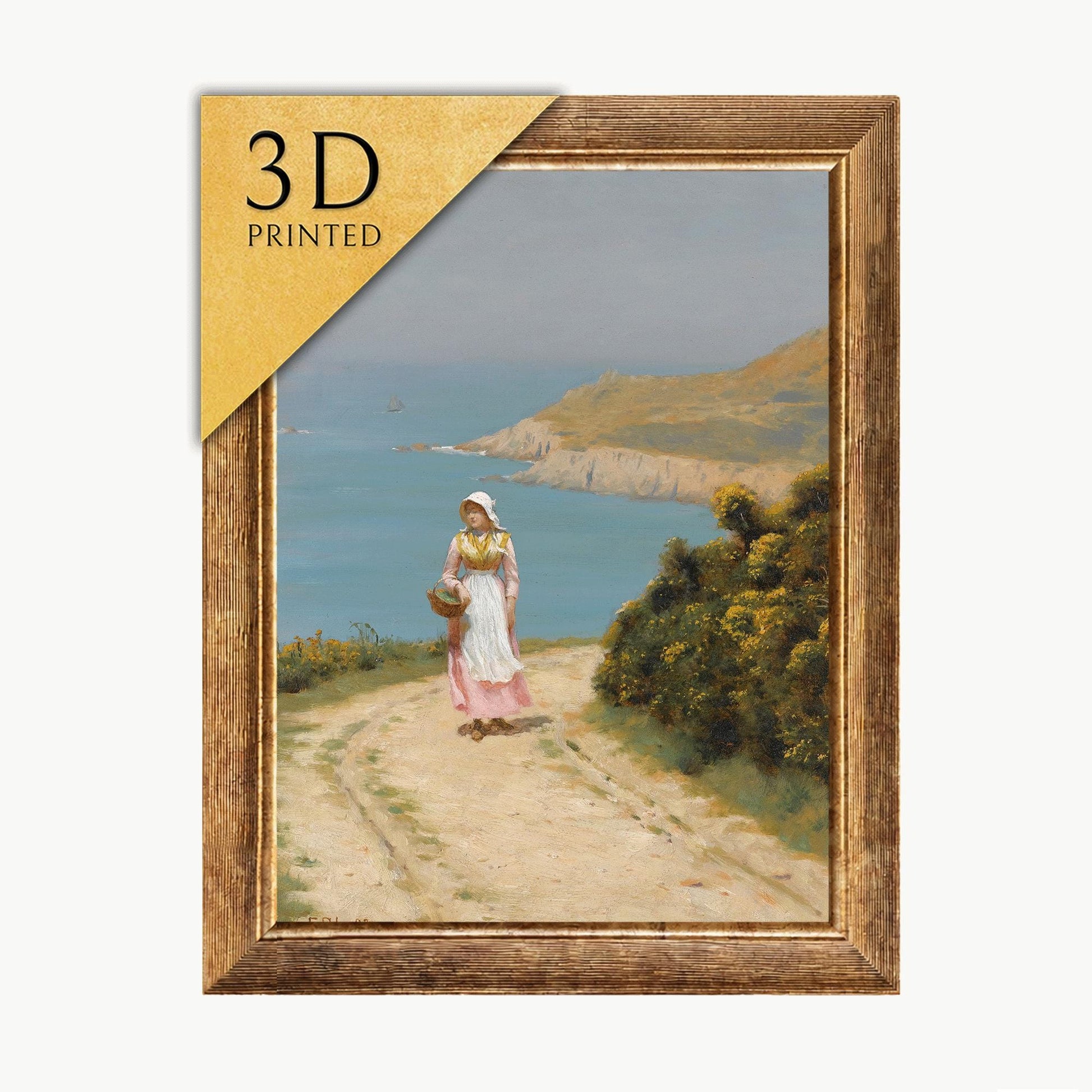 Edmund Blair Painting: Girl on Coastal Path, 3D Textured Print