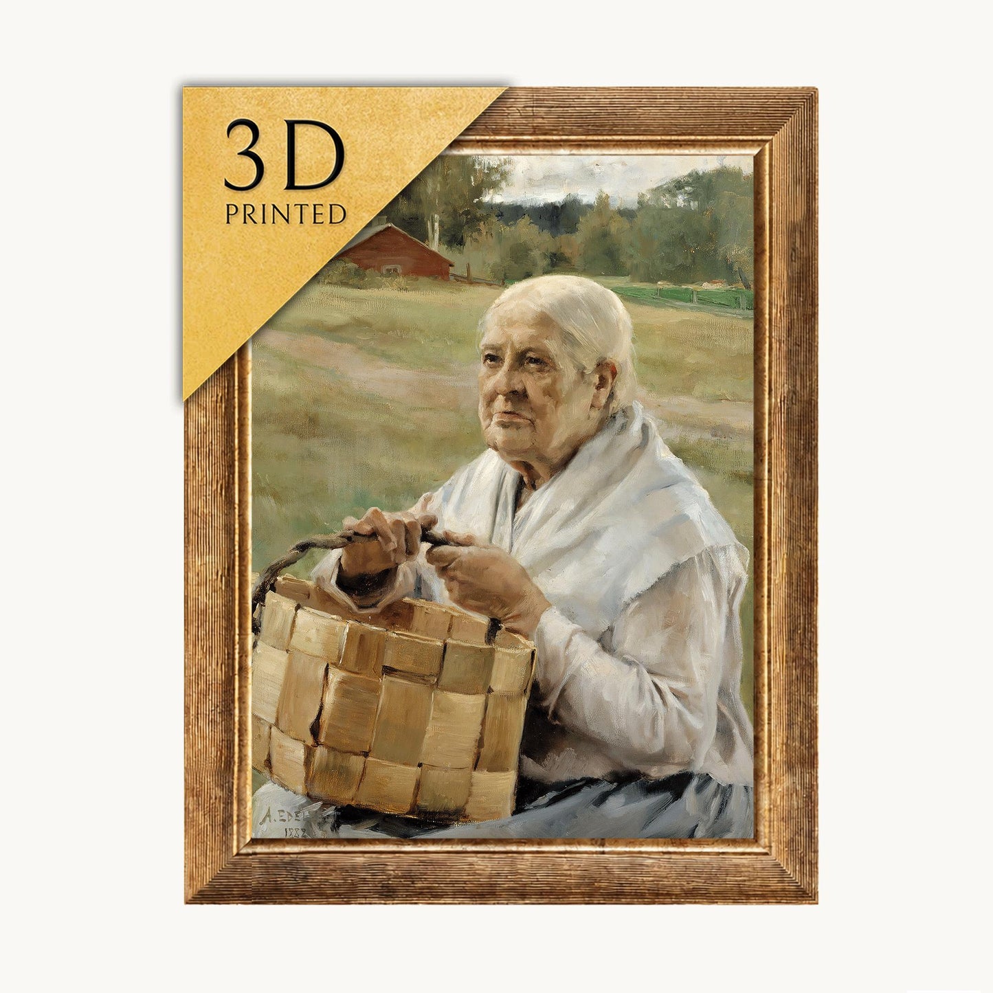 Albert Edelfelt Painting: Old Woman With Chip Basket, 3D Printed