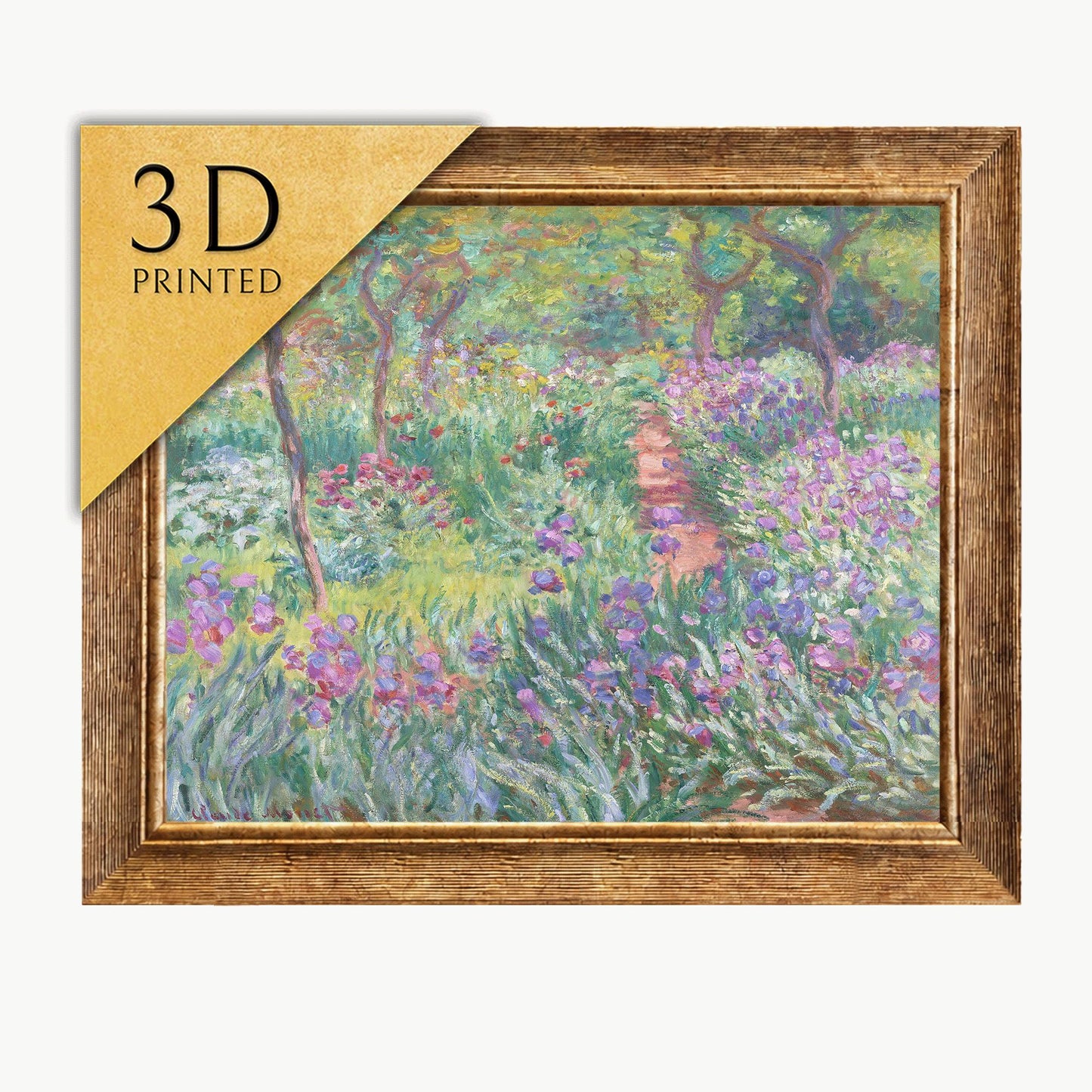 Monet Irises Garden 3D Print: Textured Impressionist Art
