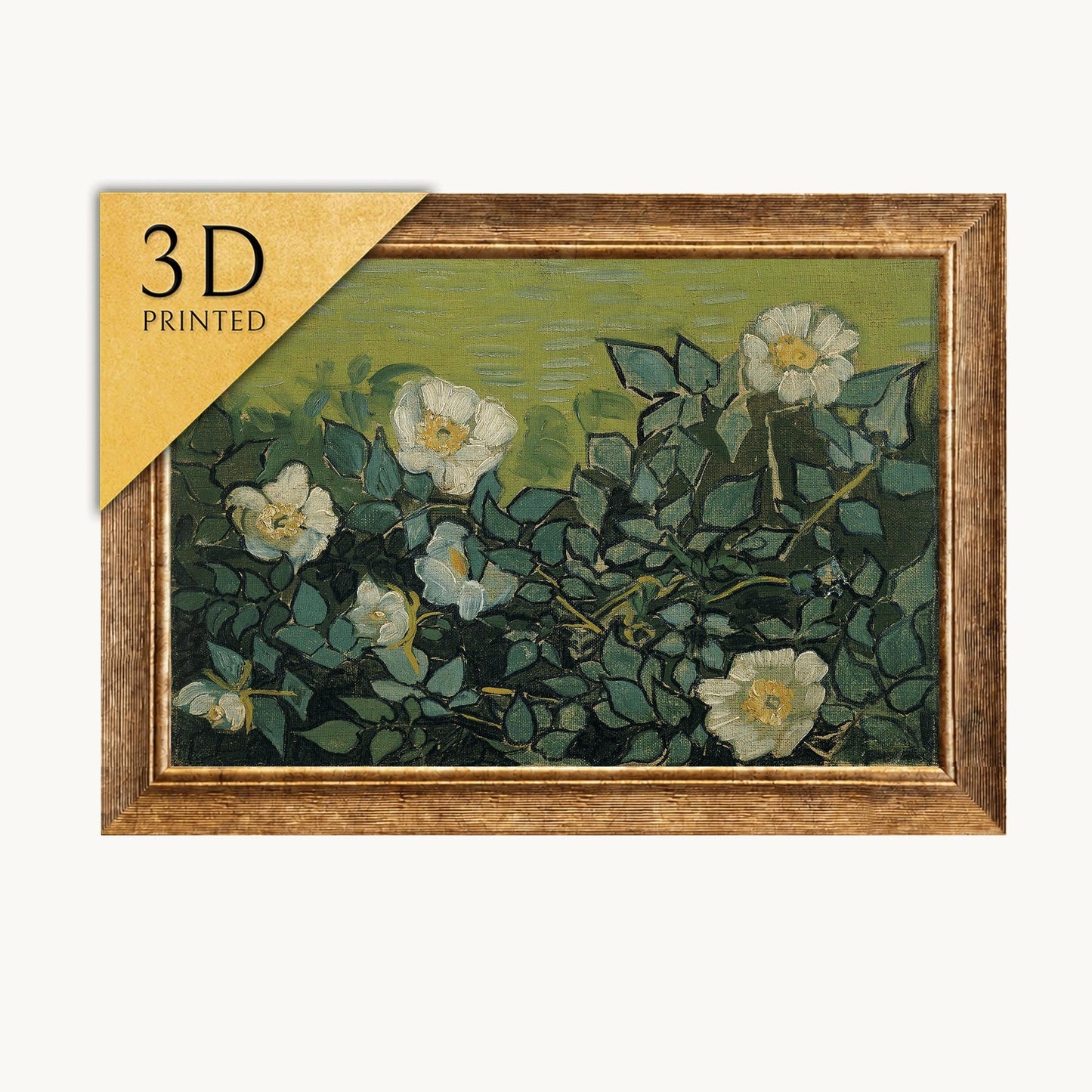 Van Gogh Wild Roses 3D Print: Textured Oil Painting Reproduction