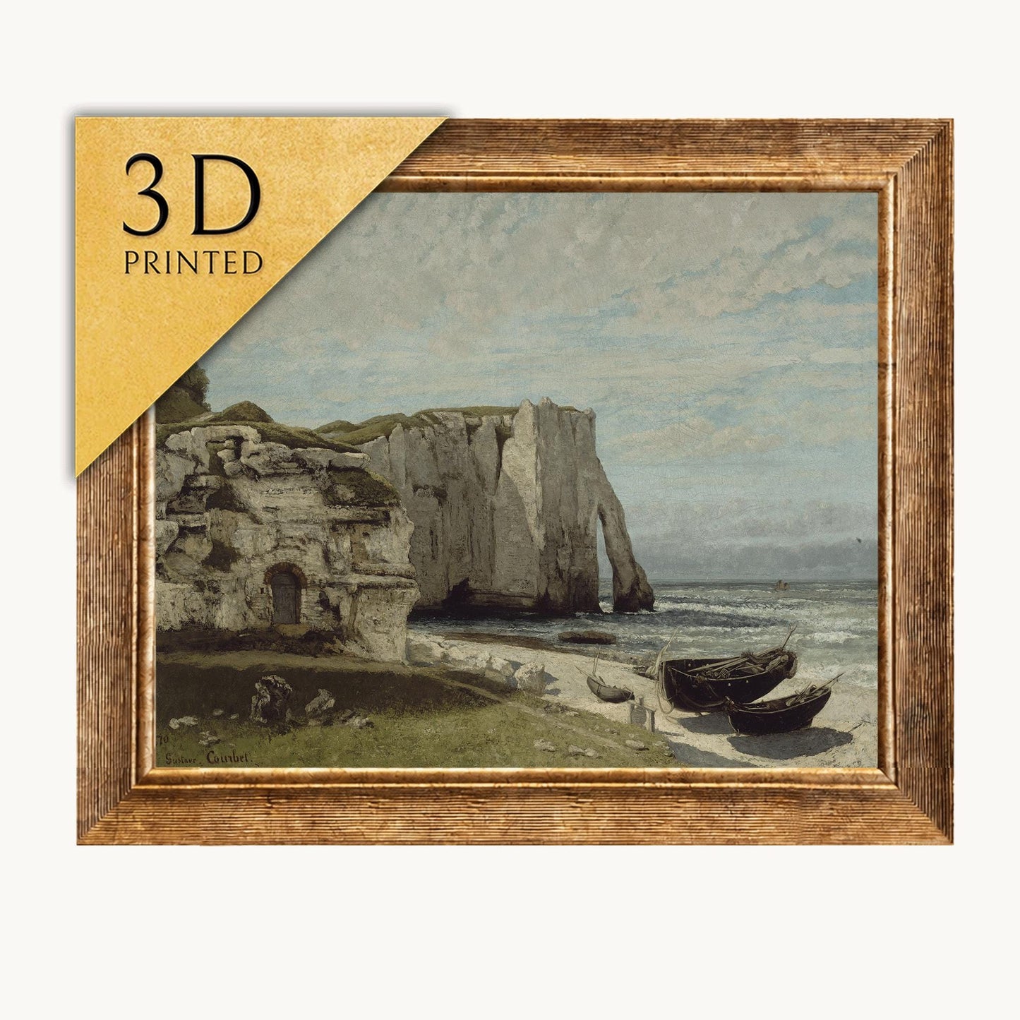 Courbet Etretat Cliffs 3D Print: Textured Oil Painting Reproduction