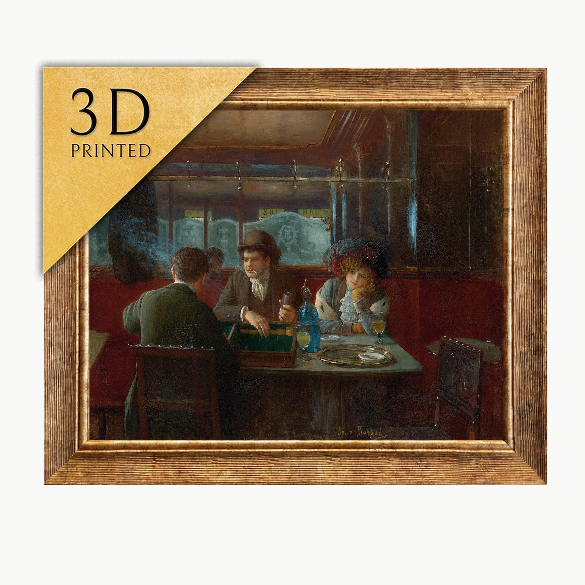 Jean Beraud Backgammon Cafe 3D Print: Textured Oil Painting Replica