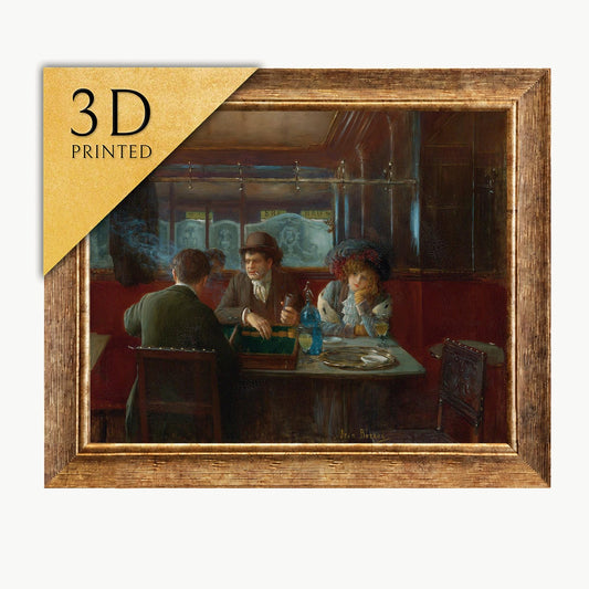 Jean Beraud Backgammon Cafe 3D Print: Textured Oil Painting Replica