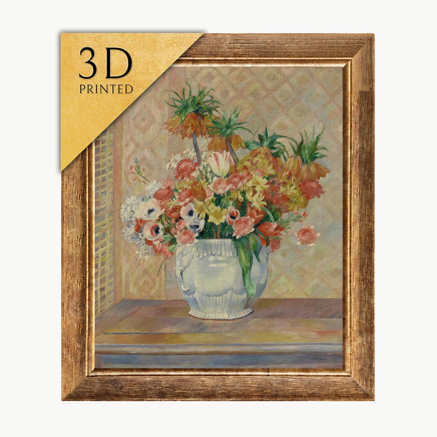 Renoir Still Life Flowers 3D Print: Textured Floral Oil Painting Reproduction