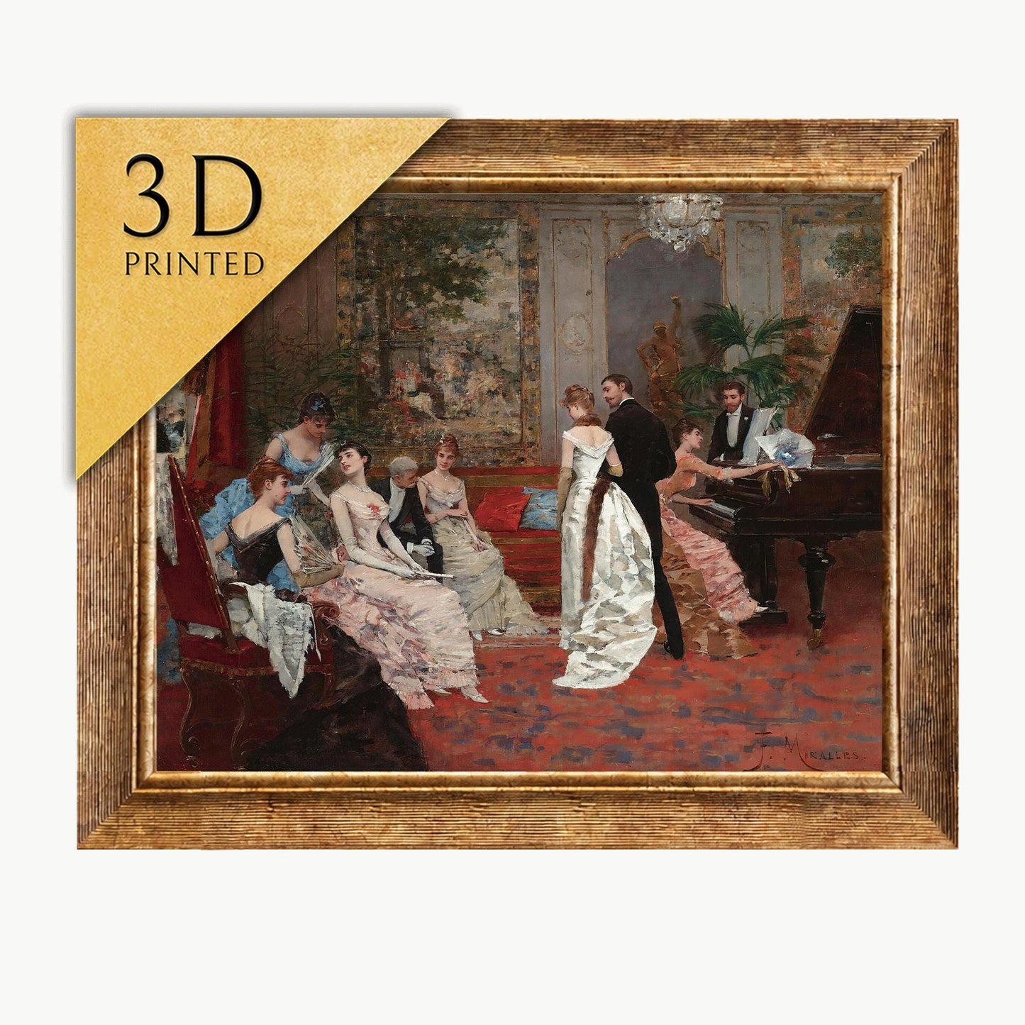 Fiesta Elegante 3D Print: Francesc Miralles i Galaup Textured Oil Painting Replica