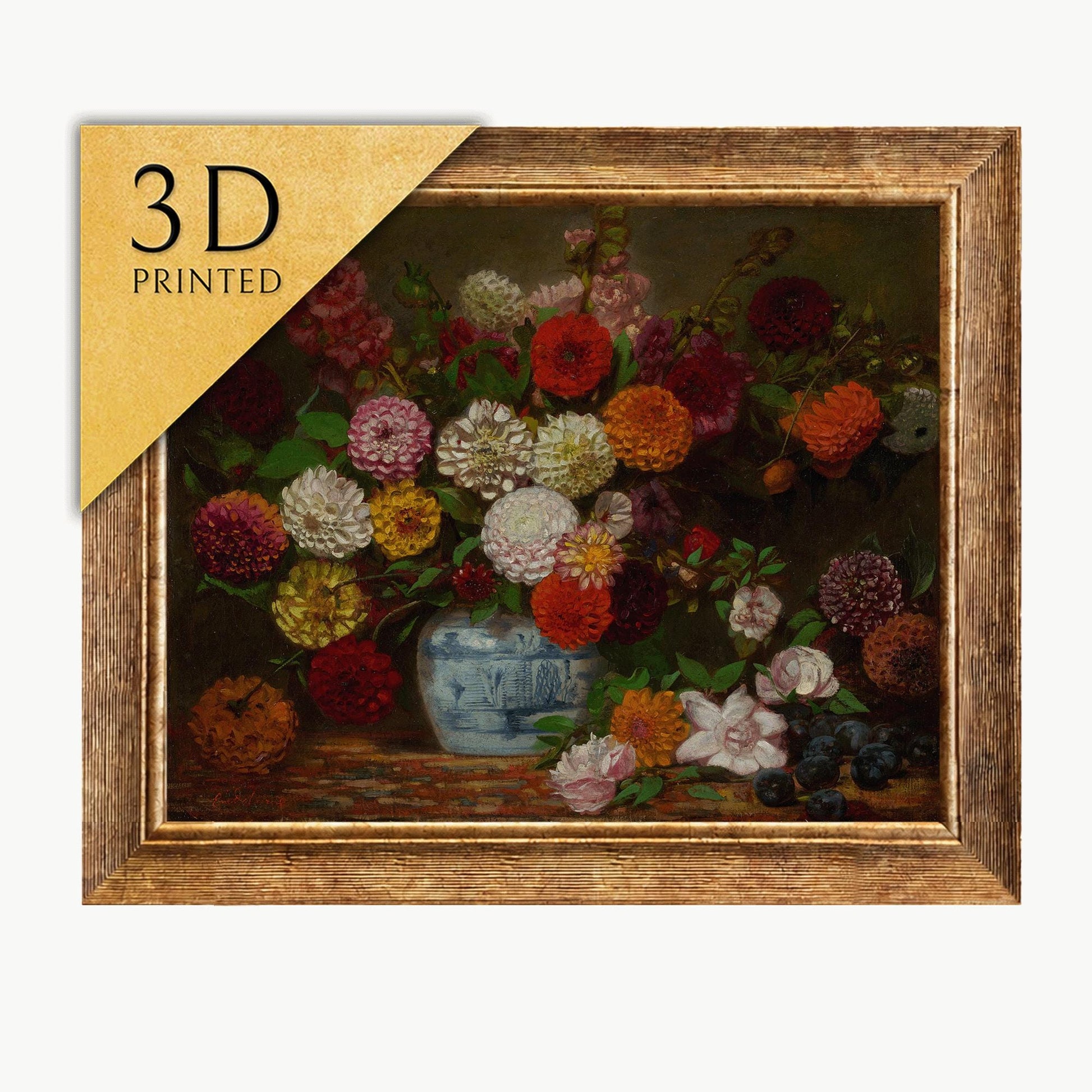 Delacroix Still Life 3D Print: Hollyhocks and Plums