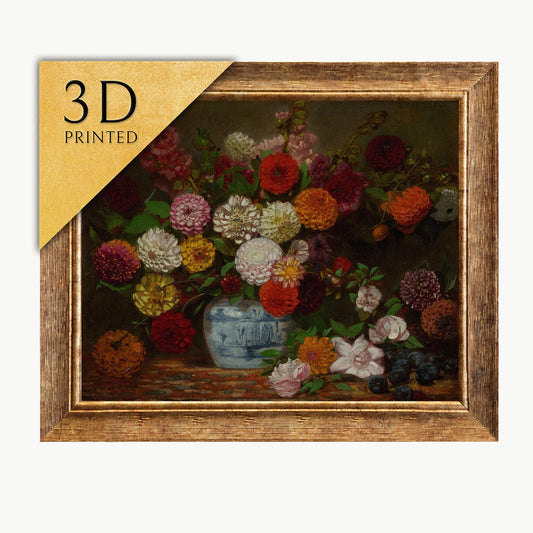 Delacroix Still Life 3D Print: Hollyhocks and Plums