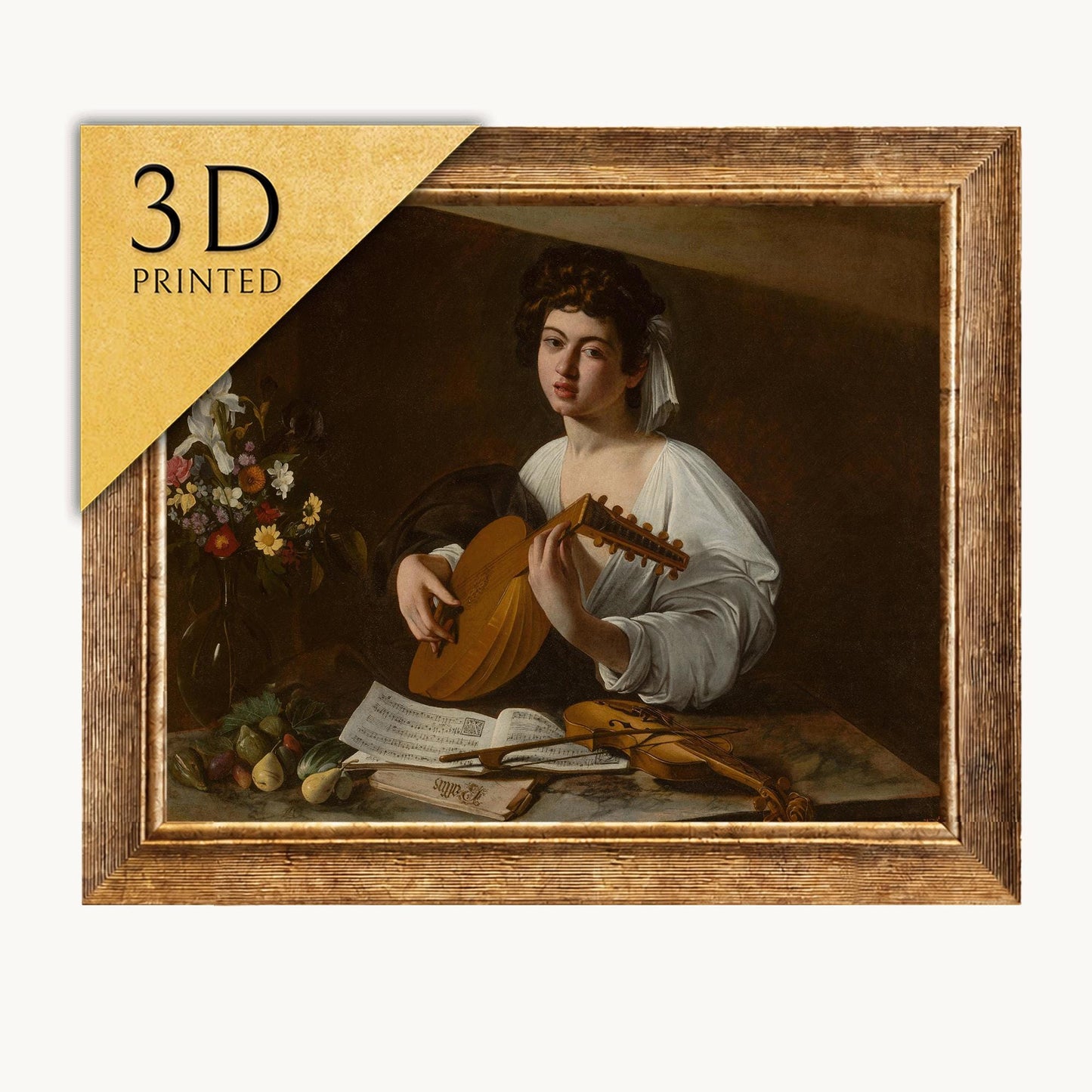 Caravaggio Lute Player 3D Print: Textured Oil Painting Reproduction