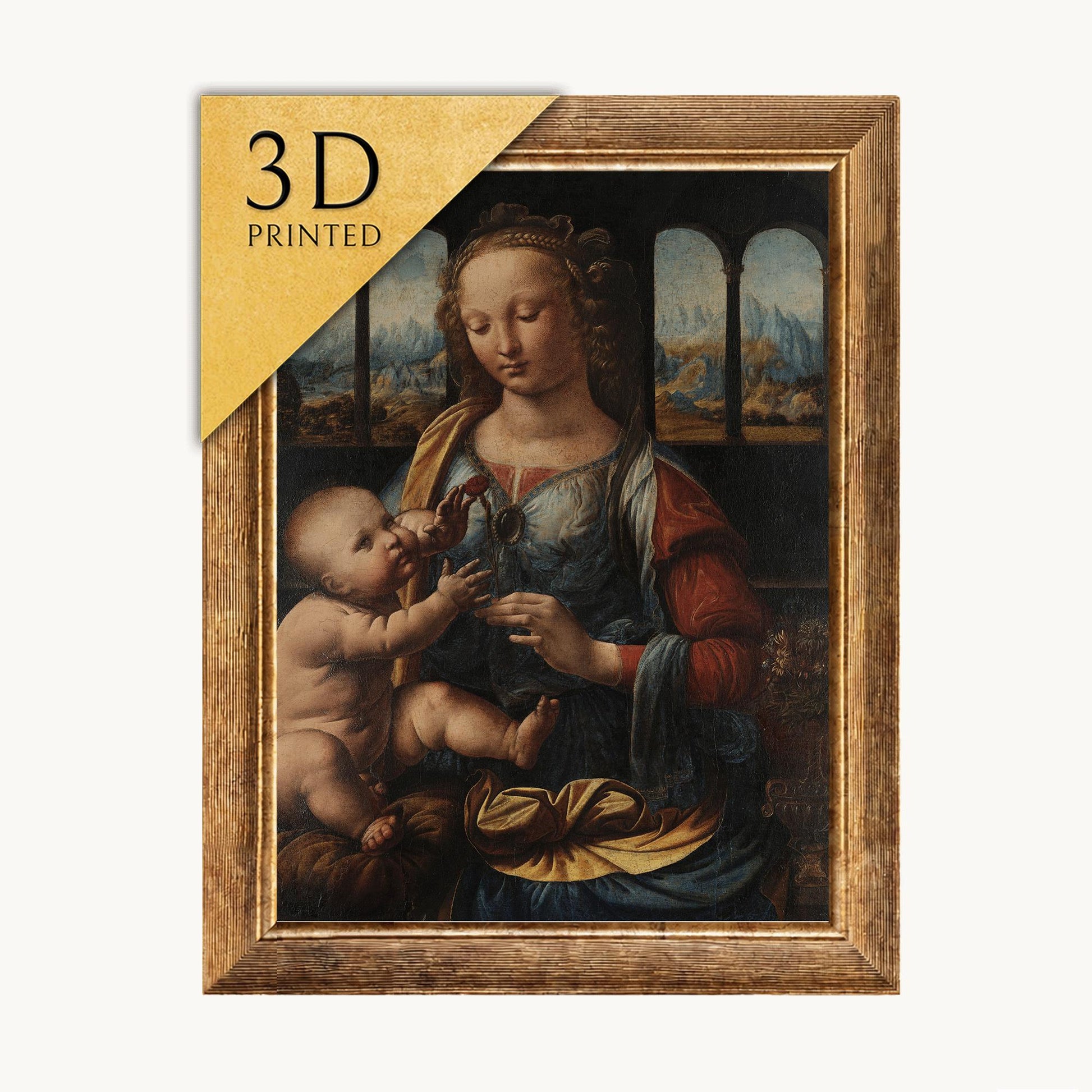 Madonna of the Carnation 3D Print: Leonardo da Vinci Textured Oil Painting