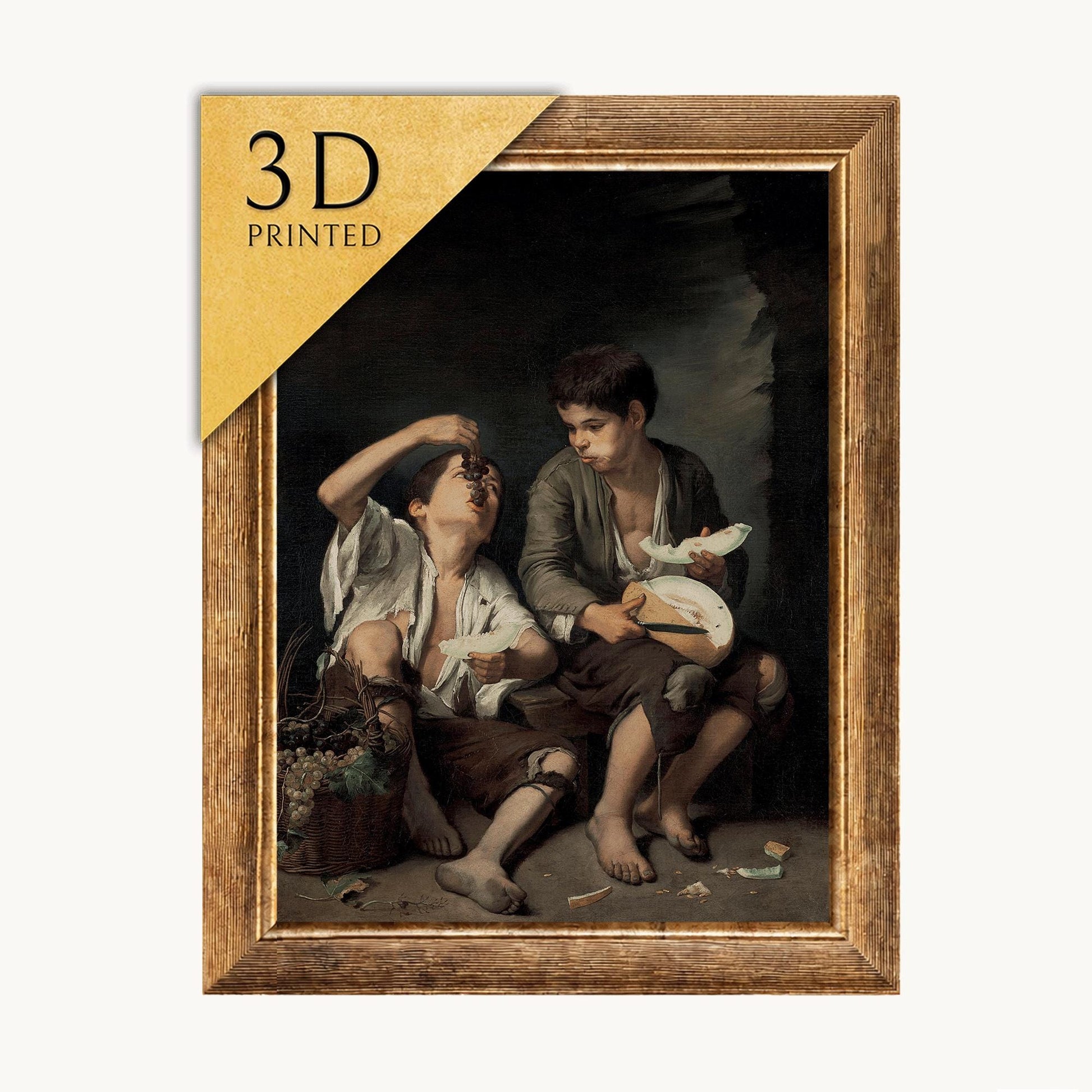 Bartolomeo Murillo Print: Grape and Melon Eaters, 3D Textured Art