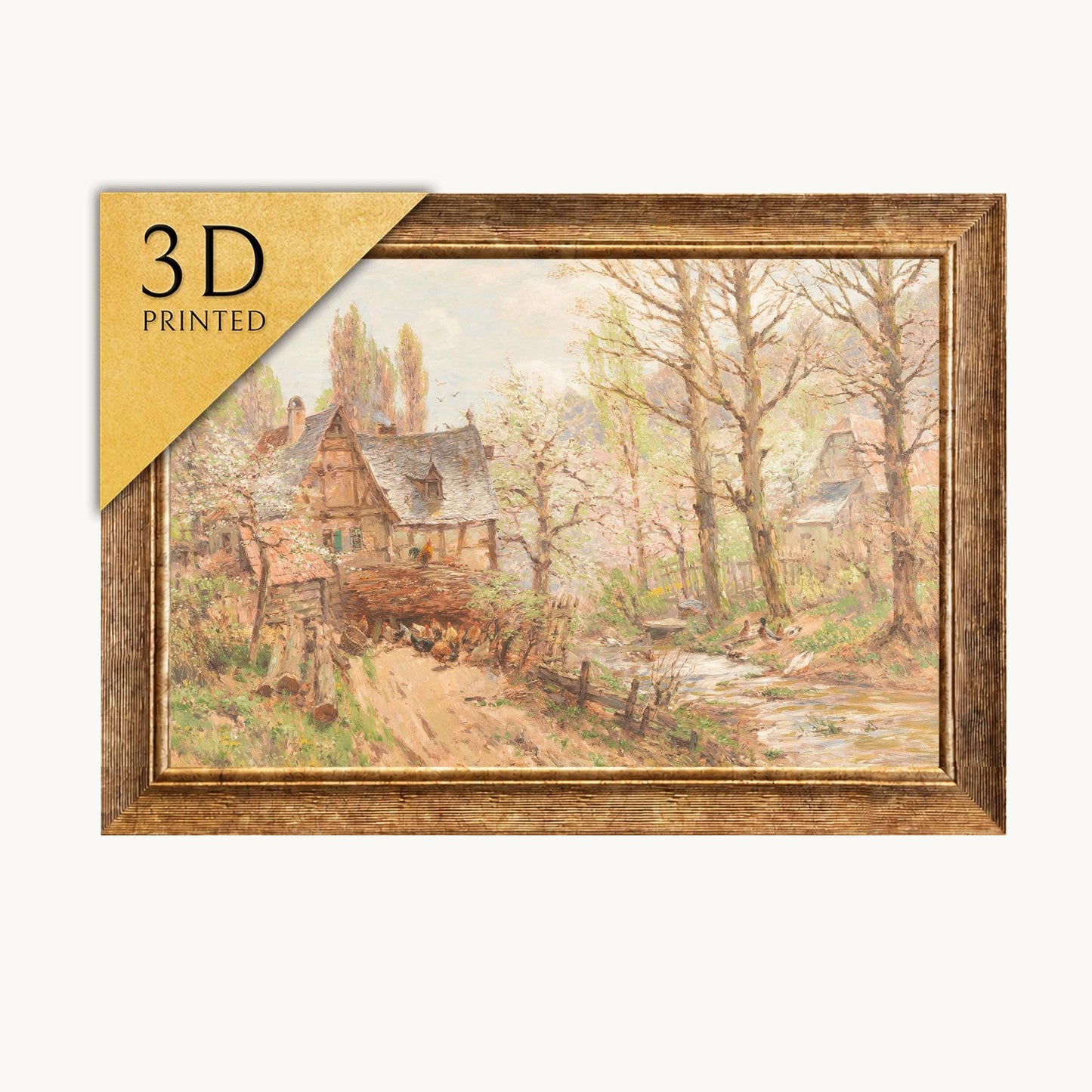 Heinrich Hartung Farmstead Spring 3D Print: Textured Oil Painting Replica