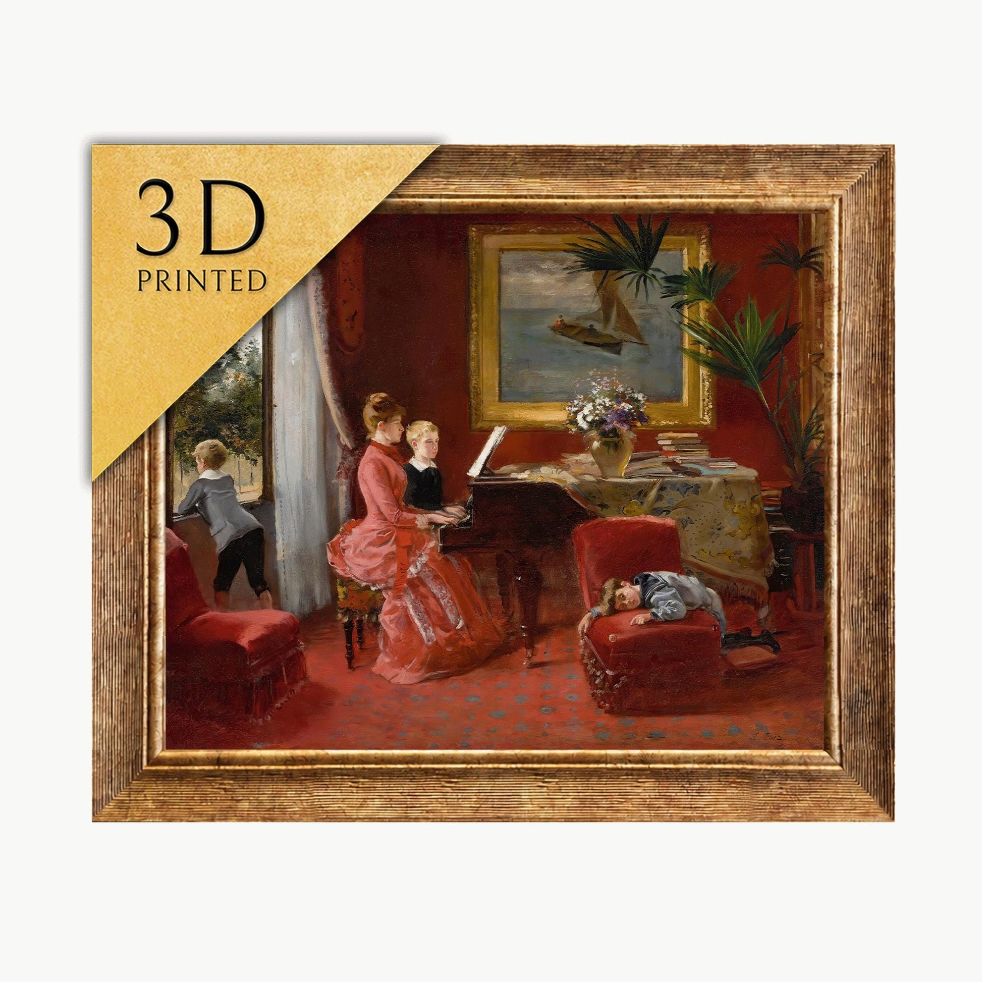 Ernest Ange Duez 'The Duet' 3D Printed Textured Oil Painting Replica