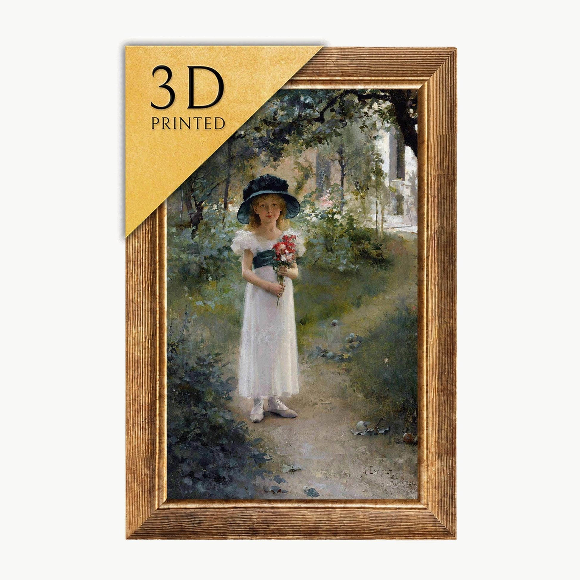 Albert Edelfelt 'Au Jardin' 3D Print: Textured Oil Painting Reproduction