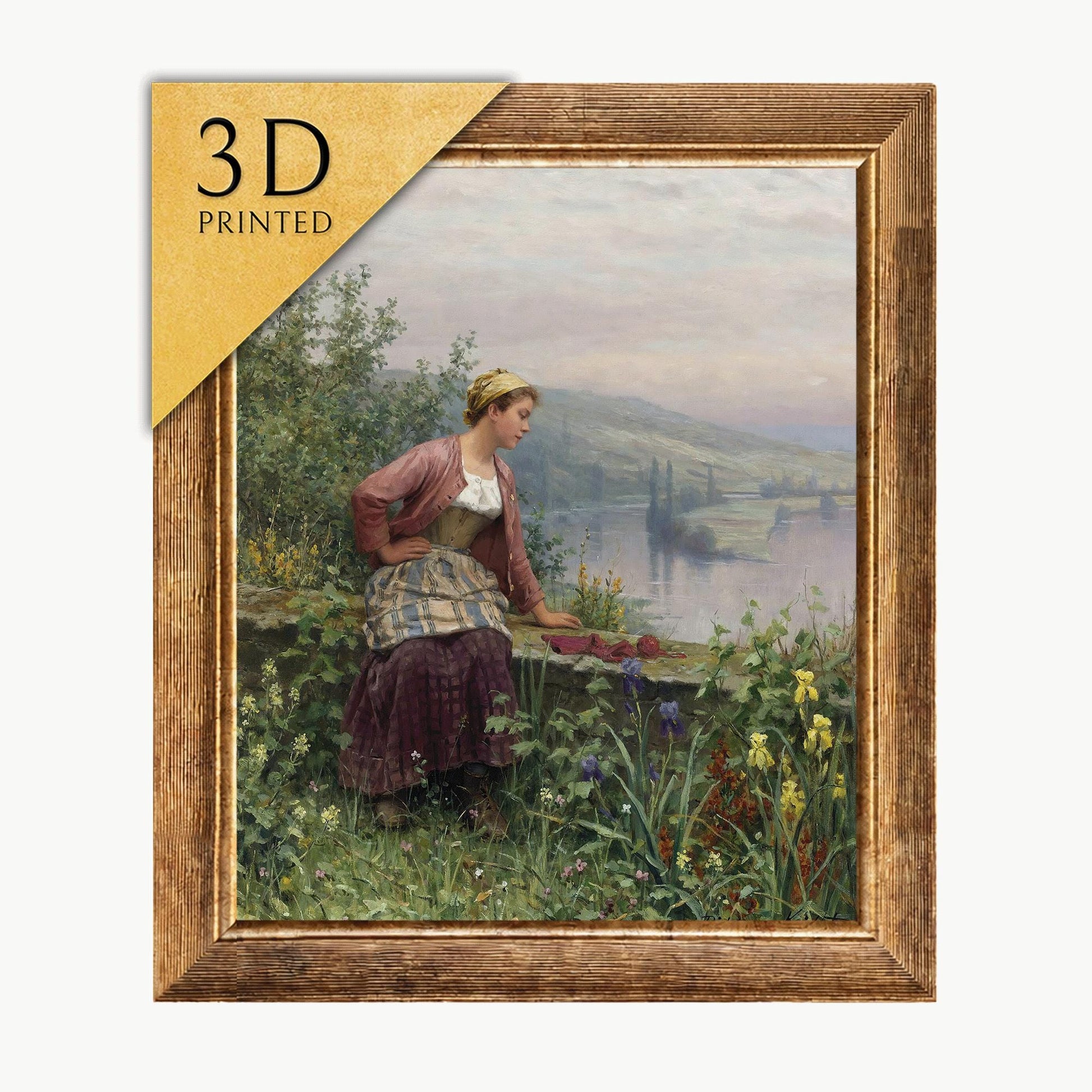 Brittany Girl Overlooking Stream Print: Daniel Ridgway Knight 3D Reproduction