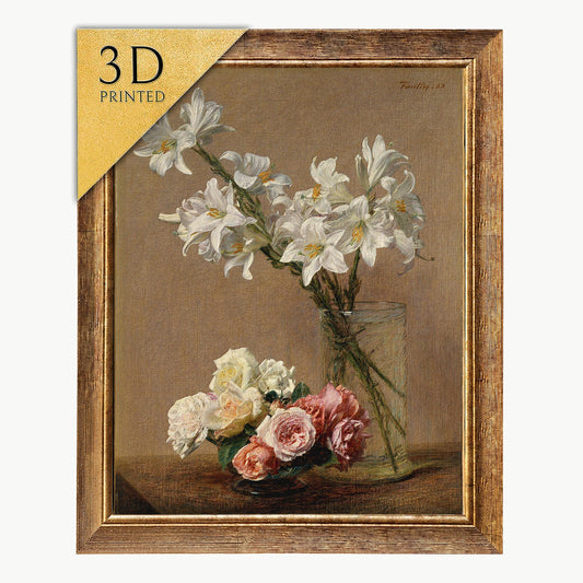 Roses and Lilies 3D Print by Henri Fantin Latour: Textured Floral Still Life