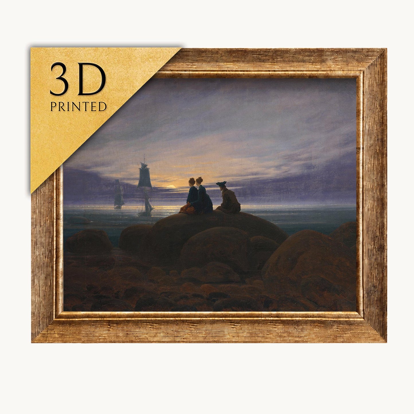 Caspar David Friedrich - Moonrise over the Sea - 3D Textured Print