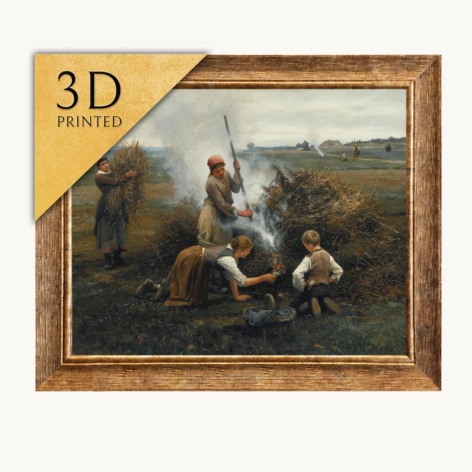 Daniel Ridgway Knight Print: Burning Brush 3D Textured Reproduction