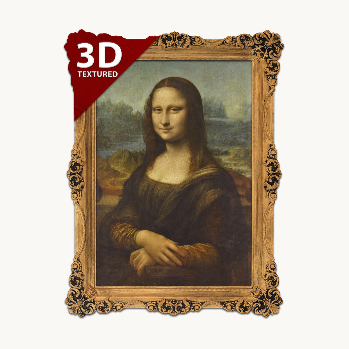 Mona Lisa Framed Wall Art, 3D Textured Fine Art Reproduction, Leonardo da Vinci Decor