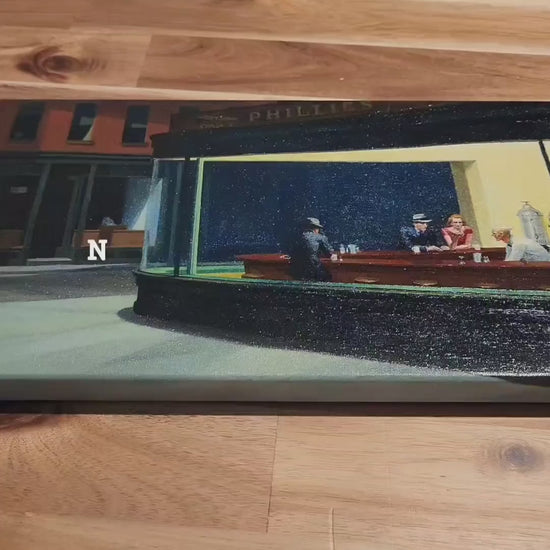 Nighthawks by Edward Hopper, 3d Printed with texture and brush strokes looks like original oil-painting, code:025