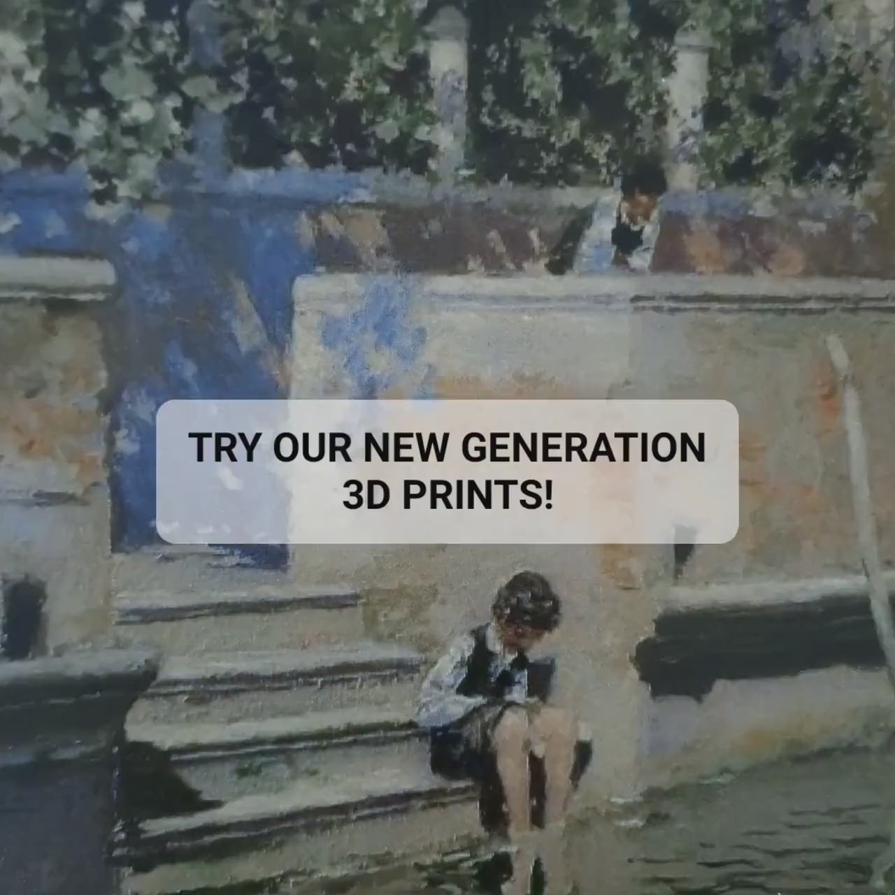 3D Printed Venice Canal Art: Martín Rico Textured Oil Painting Reproduction