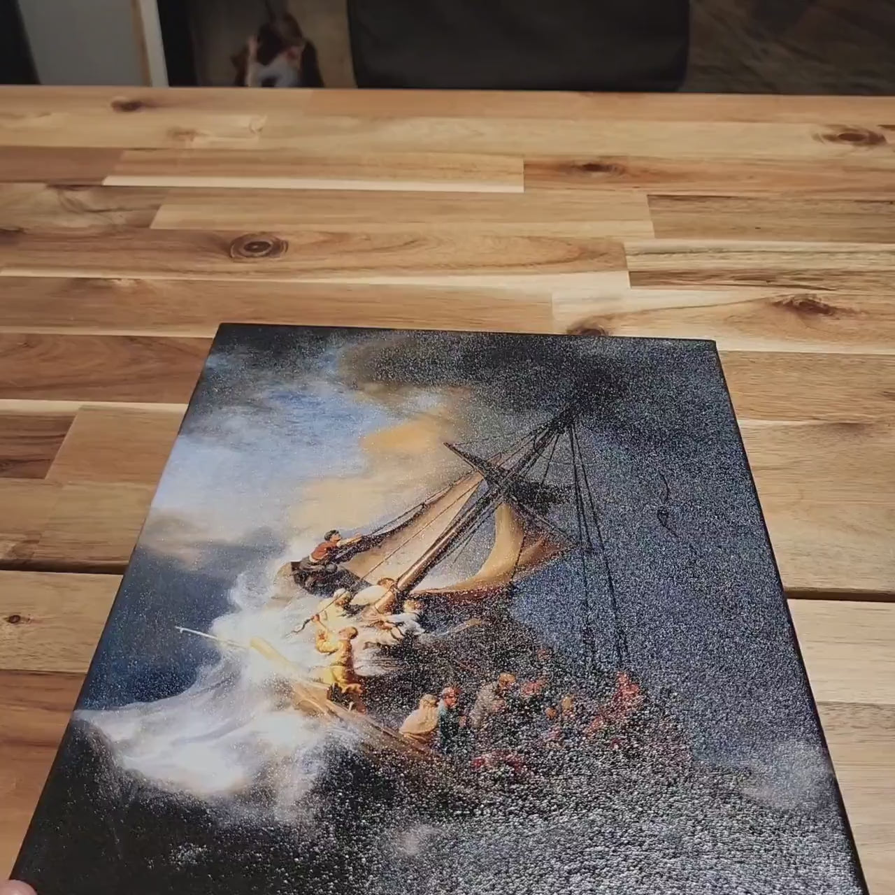 The Storm on the sea of Galilee by Rembrandt, 3d Printed with texture and brush strokes looks like original oil-painting, code:053