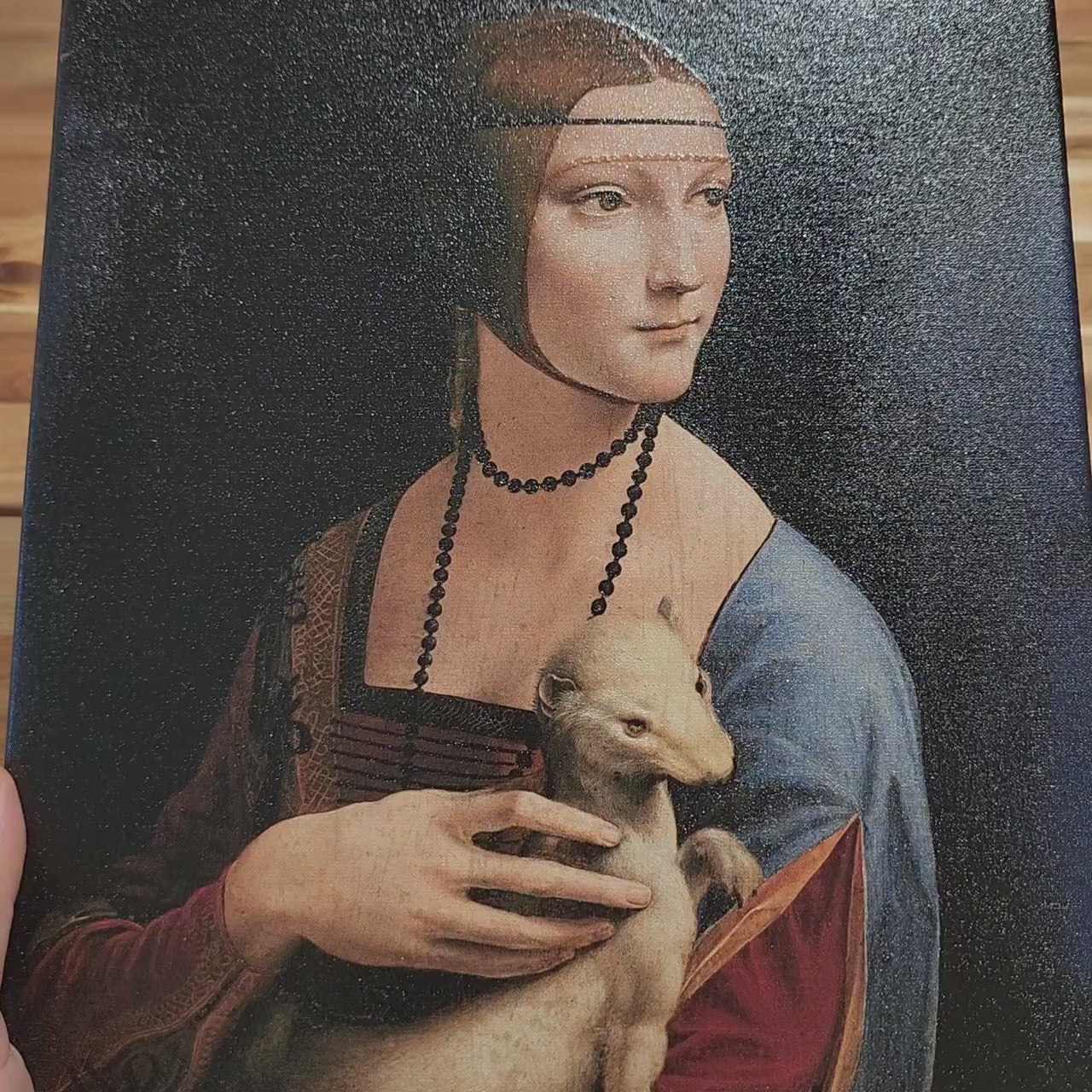Lady with an Ermine by  Leonardo Da Vinci, 3d Printed with texture and brush strokes looks like original oil-painting, code:046