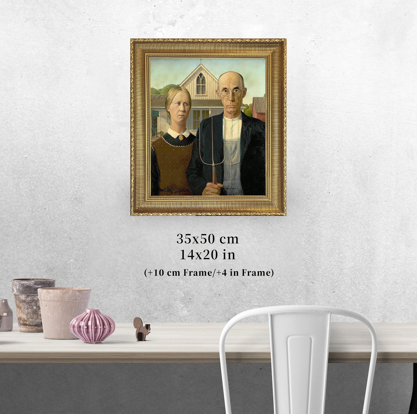 American Gothic by Grant Wood, 3d Printed with texture and brush strokes looks like original oil-painting, code:030