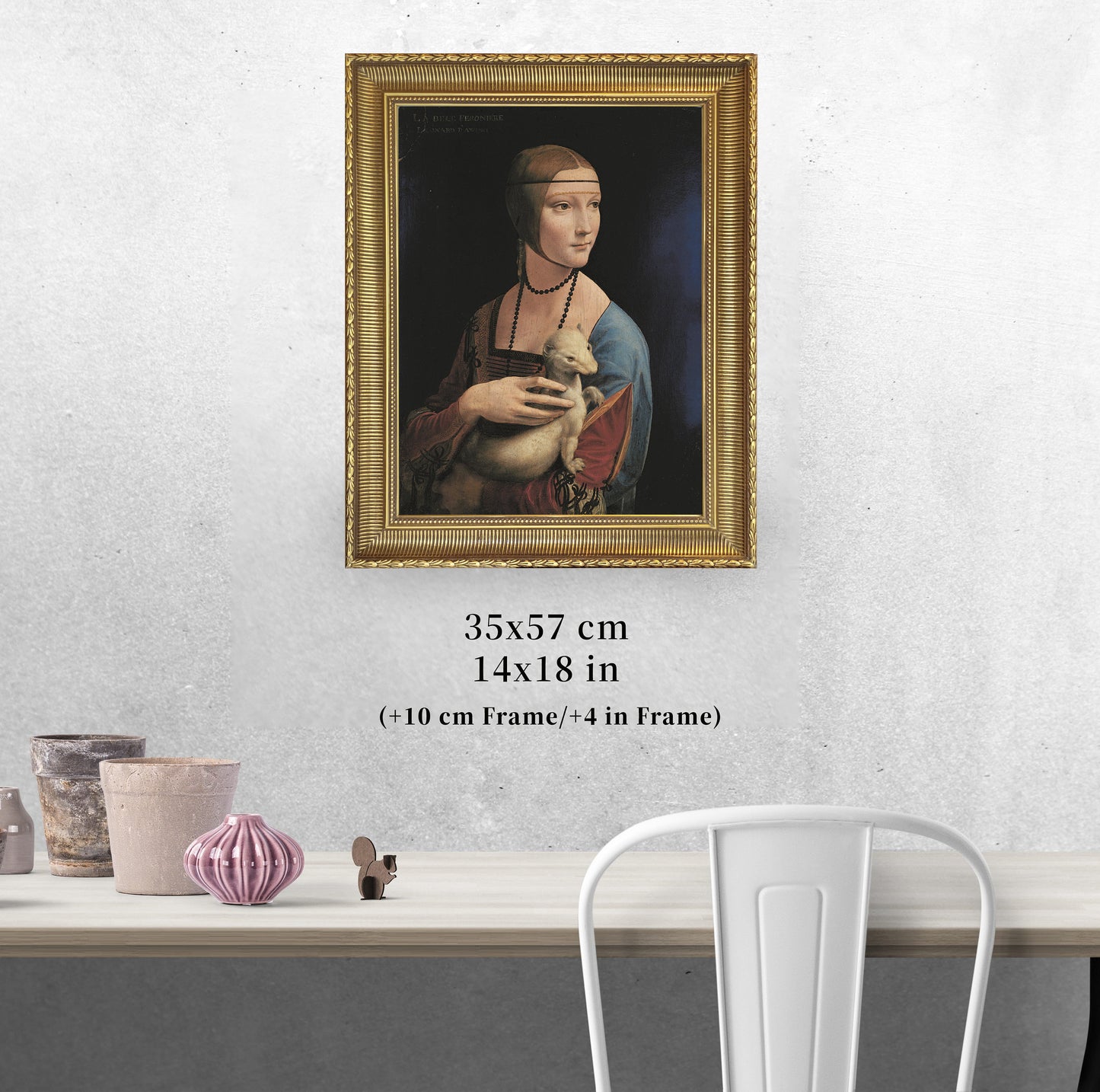 Lady with an Ermine by Leonardo Da Vinci, 3d Printed with texture and brush strokes looks like original oil-painting, code:046