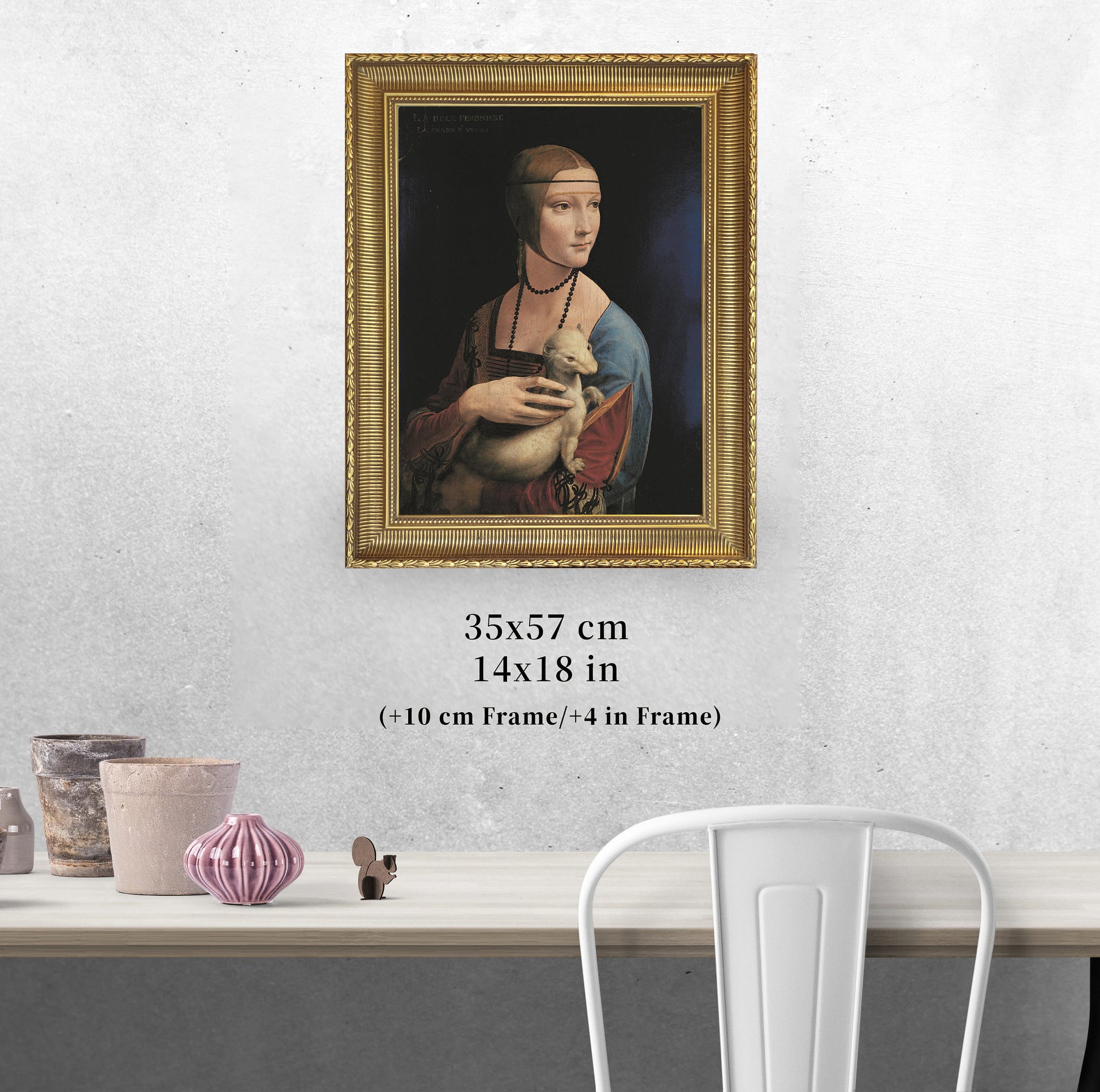 Lady with an Ermine by Leonardo Da Vinci, 3d Printed with texture and brush strokes looks like original oil-painting, code:046