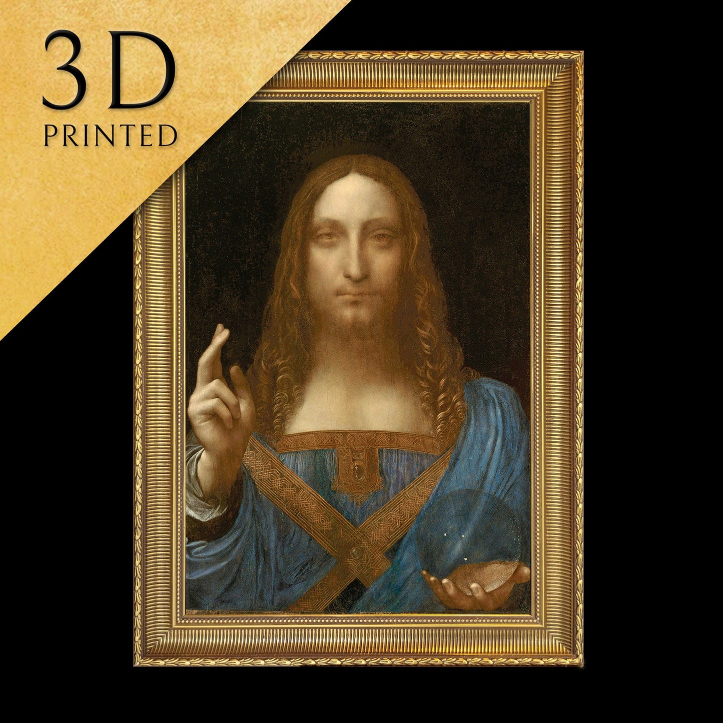 Salvator Mundi by Leonardo Da Vinci, 3d Printed with texture and brush strokes looks like original oil-painting, code:047
