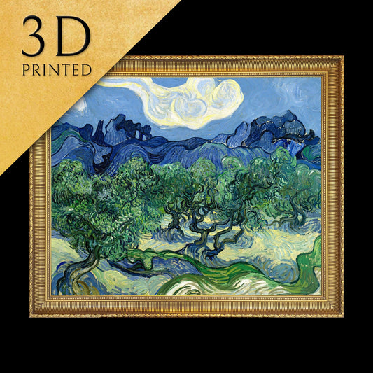 Olive Trees with Alpilles by Vincent Van Gogh, 3d Printed with texture and brush strokes looks like original oil-painting, code:069