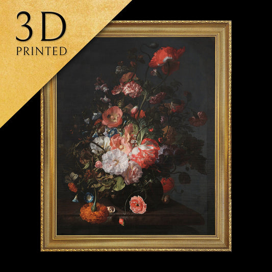 Flower Still Life by Rachel Ruysch, 3d Printed with texture and brush strokes looks like original oil-painting, code:427