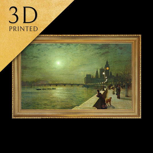 Reflections on the Thames by John Atkinson Grimshaw, 3d Printed with texture and brush strokes looks like original oil-painting, code:444