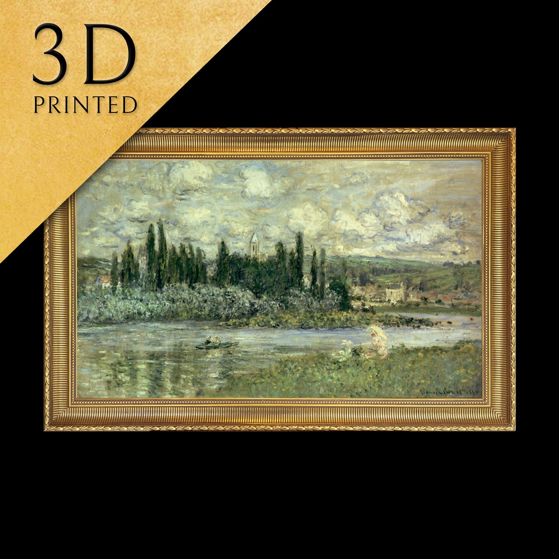 View of Vetheuil by Claude Monet, 3d Printed with texture and brush strokes looks like original oil-painting, code:011