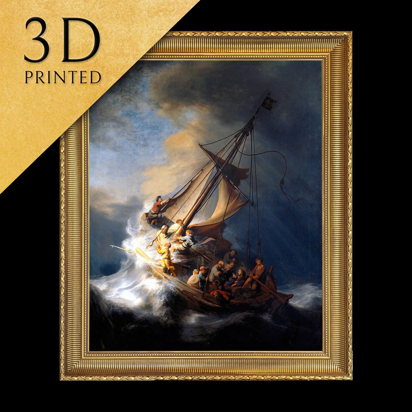 The Storm on the sea of Galilee by Rembrandt, 3d Printed with texture and brush strokes looks like original oil-painting, code:053