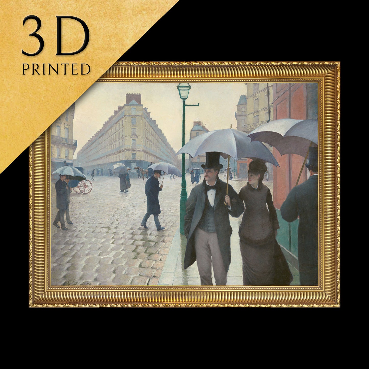 Paris Street; Rainy Day by Gustave Caillebotte, 3d Printed with texture and brush strokes looks like original oil-painting, code:103