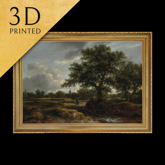 Landscape with a Village by Jacob Van Ruisdael, 3d Printed with texture and brush strokes looks like original oil-painting, code:111