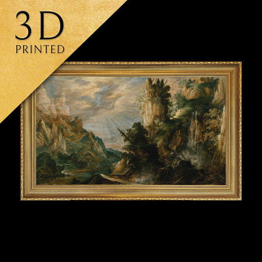 A Mountainous Landscape by Kerstiaen de Keuninck, 3d Printed with texture and brush strokes looks like original oil-painting, code:182