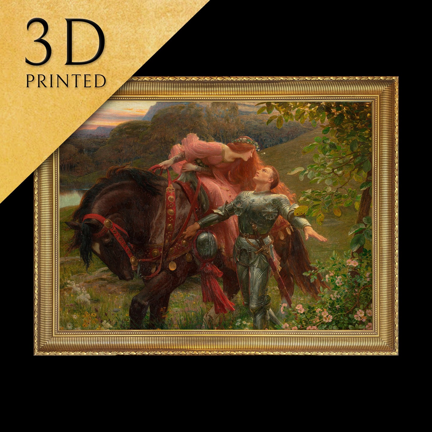 La Belle Dame sans Merci by Frank Dicksee, 3d Printed with texture and brush strokes looks like original oil-painting, code:237