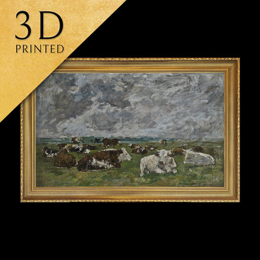 Troupeau de Vaches Sous by Eugène Boudin, 3d Printed with texture and brush strokes looks like original oil-painting, code:402