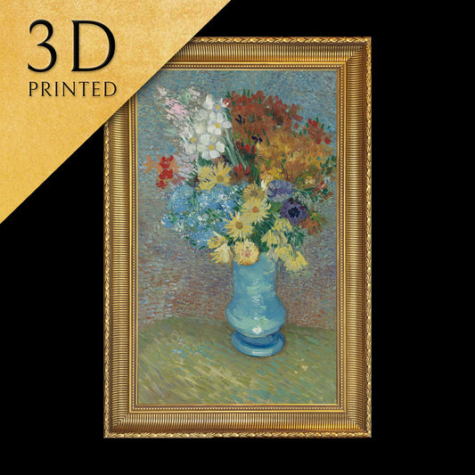 Flowers in a Blue Vase by Vincent Van Gogh, 3d Printed with texture and brush strokes looks like original oil-painting, code:419