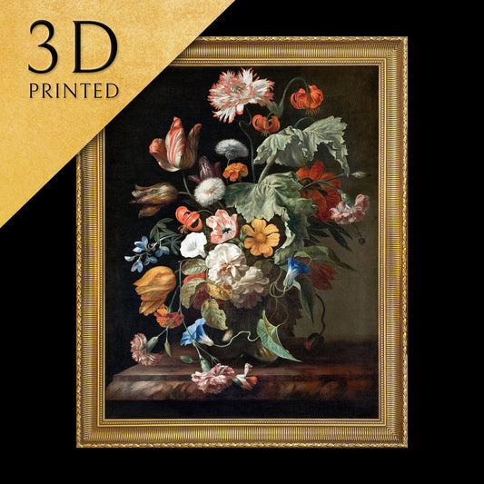 Still-Life with Flowers by Rachel Ruysch, 3d Printed with texture and brush strokes looks like original oil-painting, code:324