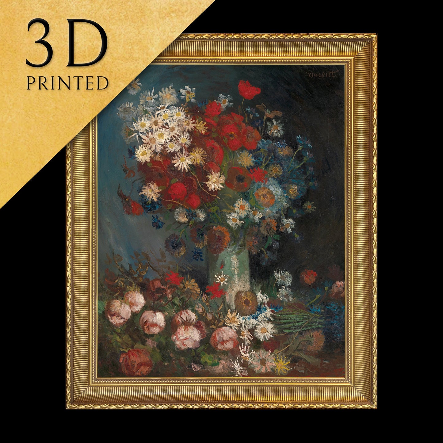 Still Life with meadow Flowers by Vincent Van Gogh, 3d Printed with texture and brush strokes looks like original oil-painting, code:341