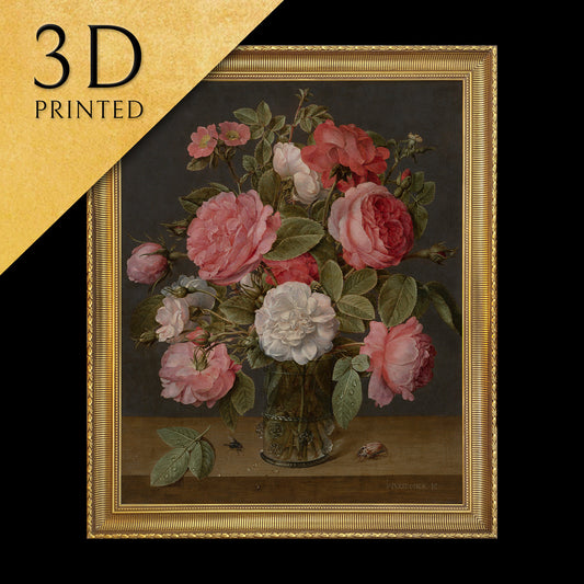 Roses in a Glass Vase by Jacob van Hulsdonck, 3d Printed with texture and brush strokes looks like original oil-painting, code:397