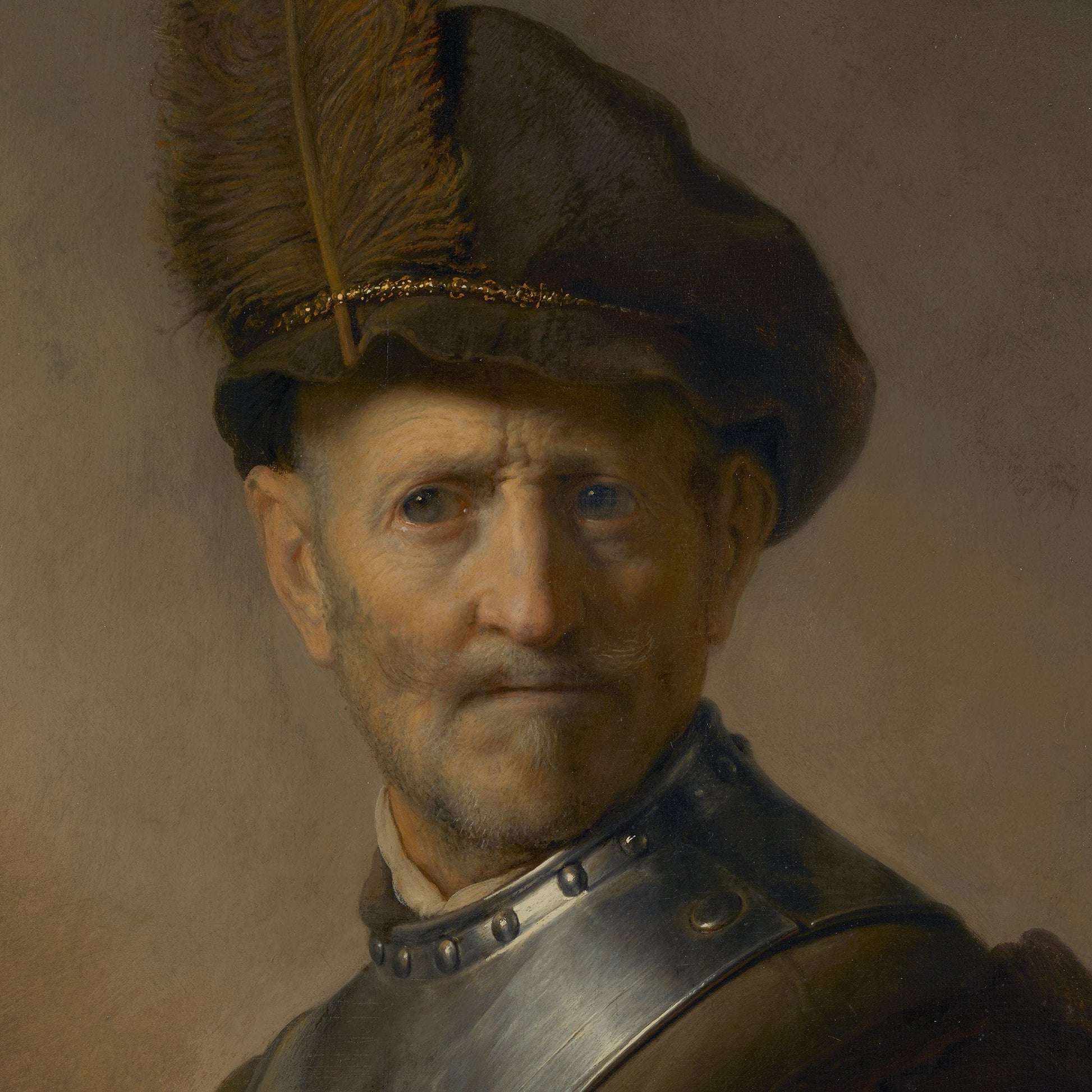 An Old Man in Military Costume by Rembrandt, 3d Printed with texture and brush strokes looks like original oil-painting, code:479