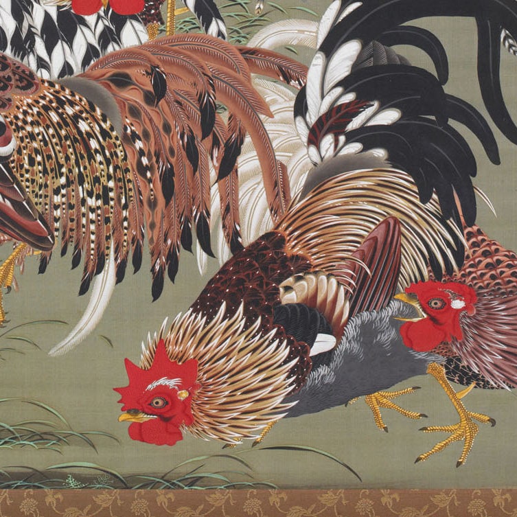 Fowls by Itō Jakuchū, 3d Printed with texture and brush strokes looks like original oil-painting, code:477