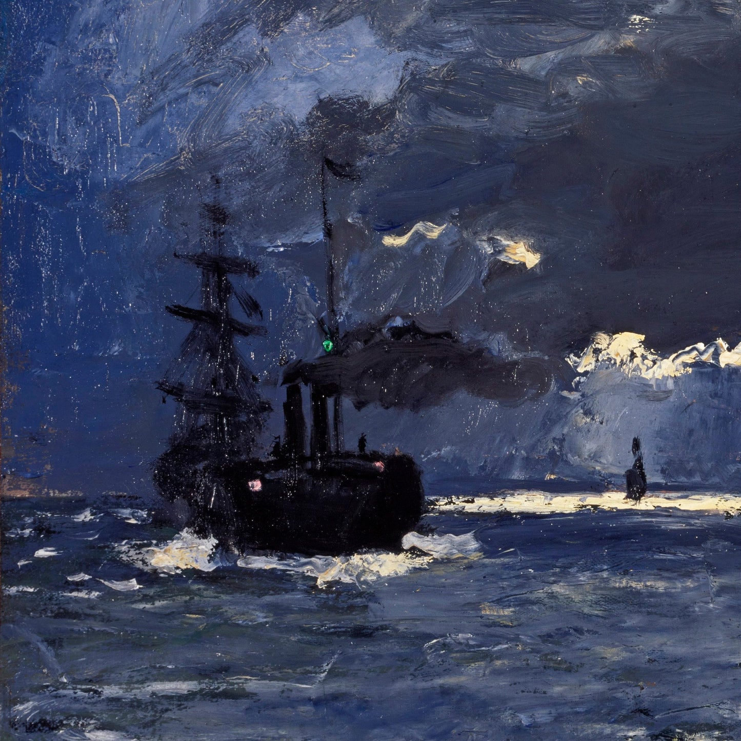 A Seascape, Shipping by Moonlight by Claude Monet, 3d Printed with texture and brush strokes looks like original oil-painting, code:099